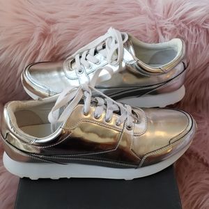 Metallic silver lace up sneakers